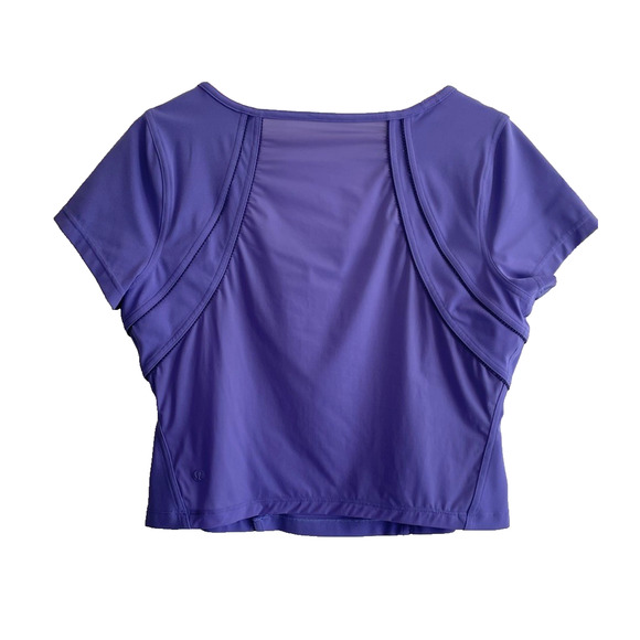 Lululemon Size 10 Square Neck Mesh Nulu Yoga T Shirt Cropped Tee Charged Indigo - Picture 4 of 7